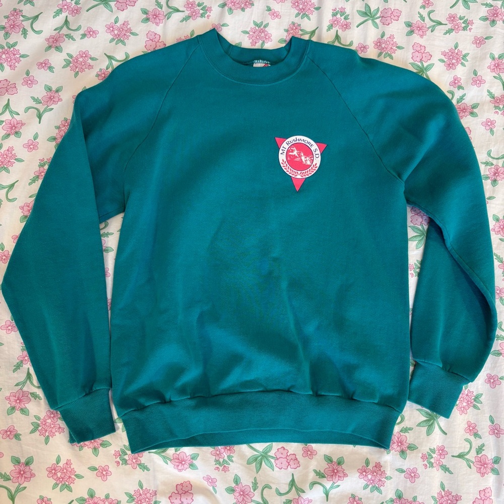 teal vintage mt rushmore crewneck sweater